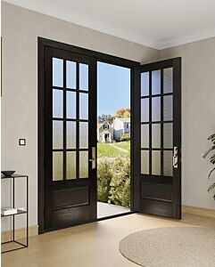 Mahogany 3/4 Lite, 12 Lite SDL 1 Panel Modern Farmhouse Shaker Double Door|G7512-SH