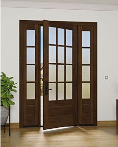 Mahogany 3/4 Lite, 12 Lite SDL 1 Panel Modern Farmhouse Shaker Single Door, Sidelites|G7512-SH