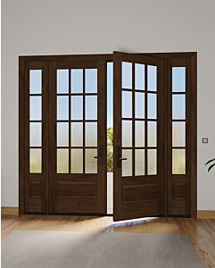 Mahogany 3/4 Lite, 12 Lite SDL 1 Panel Modern Farmhouse Shaker Double Door, Sidelites|G7512-SH