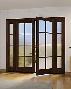 Mahogany Full Lite, 8 Lite SDL Modern Farmhouse Shaker Double Door, Sidelites|G801-SH