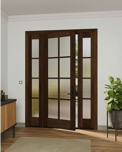 Mahogany Full Lite, 8 Lite SDL Modern Farmhouse Shaker Single Door, Sidelites|G801-SH