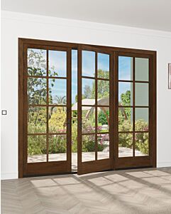 Mahogany Full Lite, 8 Lite SDL Contemporary Modern Narrow Profile Shaker Triple Door