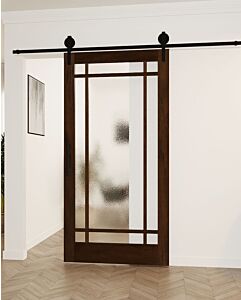 Mahogany Full Lite, 9 Lite Prairie SDL Shaker Single Barn Door|G906-BARN