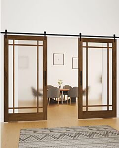 Mahogany Full Lite, 9 Lite Prairie SDL Shaker Double Barn Door|G906-BARN