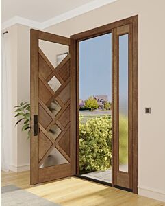 Mahogany Hourglass 5 Lite Art Deco Shaker Single Door, Sidelite