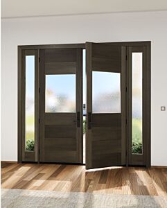 Mahogany Center Lite TDL Contemporary Modern Shaker Double Door, Sidelites|MR-11-601-1