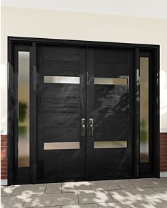 Mahogany Slimlite Contemporary Modern Shaker Double Door, Sidelites|MR-9-802-1-SLM