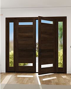 Mahogany 2 Lite  Modular Modern Shaker Double Door, Sidelites|MR5G5-201-SW-SH