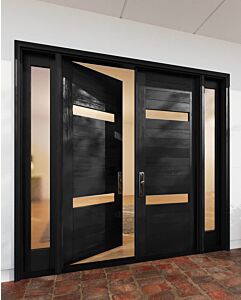 Mahogany 2 Lite  Modular Modern Shaker Double Door, Sidelites|MR5G5-203-SW-SH