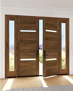 Mahogany Slimlite  Modular Modern Shaker Double Door, Sidelites|MR5G5-SLM-201-SW-SH