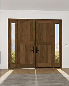 Mahogany Vertical Plank 2 panel Modular Modern Shaker Solid Double Door, Sidelites|MRV201-SW-SH