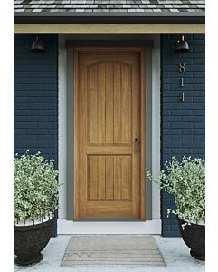 Mahogany Arch Panel, 2 Panel V-Grooved Rustic Solid Single Door|P201-V-AR-OG-RST