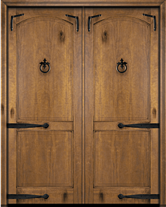 Mahogany Arch Panel, 2 Panel Rustic Solid Double Door|P201-AR-OG