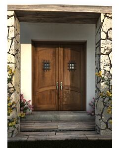 Mahogany Arch Panel, 2 Panel Rustic Solid Double Door|P2301-ARP-OG-RST
