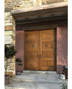 Mahogany 4 Panel V-Grooved Rustic Solid Double Door|P401-V-ARP-OG-RST