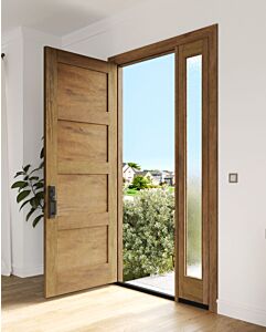 Mahogany Modern 4 Panel Shaker Solid Single Door, Sidelite|P401-SH-SH