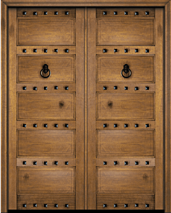 Mahogany 5 Panel V-Grooved Rustic Solid Double Door|P501-OG