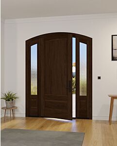 Mahogany Montana Arch Top Colonial 2 Panel Solid Single Door, Sidelites|P75101-ART-OG_G75101-ARTP-SL_1-2