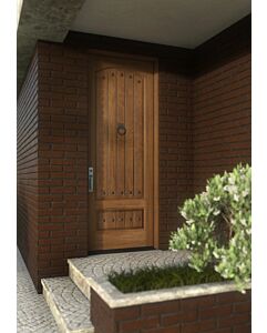 Mahogany Arch Panel, 2 Panel V-Grooved Rustic Solid Single Door|P7501-V-AR-OG