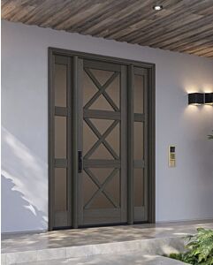 Mahogany Quebec Full Lite, Artistic Lite Designer SDL Contemporary Modern Shaker Single Door, Sidelites
