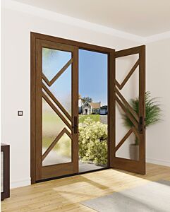 Mahogany Ras-12 Full Lite, Artistic Lite Designer SDL Shaker Double Door