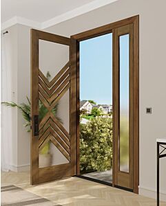Mahogany Ras-4 Full Lite, Artistic Lite Designer SDL Shaker Single Door, Sidelite