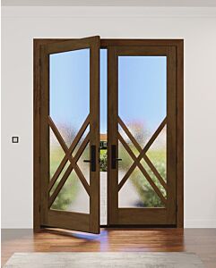 Mahogany Ras-7 Full Lite, Artistic Lite Designer SDL Shaker Double Door