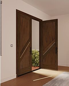 Mahogany Umbra Slimlite Razor Lite Contemporary Modern 2 Panel Shaker Double Door