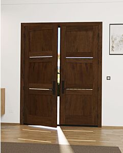 Mahogany Feynman Slimlite Razor Lite  Contemporary Modern 3 Panel Shaker Double Door
