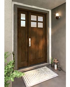 Mahogany Craftsman 4 Lite, Top View SDL 2 Panel Shaker Single Door, Sidelite|CRF4-SH-FP