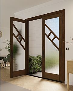 Mahogany Suez Full Lite, Artistic Lite Designer SDL Contemporary Modern Shaker Double Door