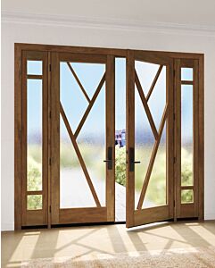 Mahogany Tree-2 Full Lite Artistic Lite Designer SDL Shaker Double Door, Sidelites