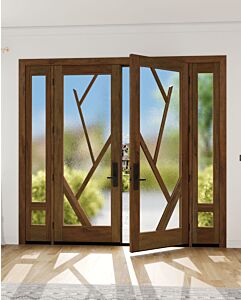 Mahogany Tree-6-SH Full Lite Artistic Lite SDL Eclectic Shaker Double Door, Sidelites