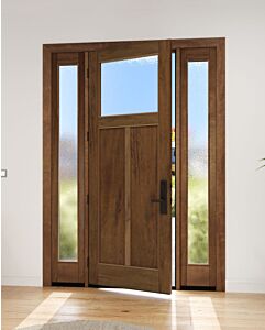 Mahogany Craftsman Top View 2 Panel Shaker Single Door, Sidelites|CRF-P2G1-SH