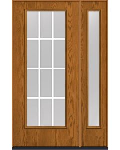 80 Low-E Colonial 12 Lite Flat Bar GBG Oak Full Lite Fiberglass Single Door,Sidelite , WBD Impact