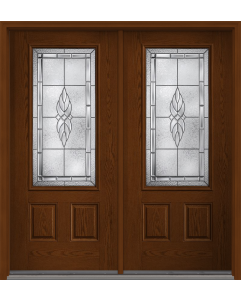 80 Kensington 3/4 Lite 2 Panel Oak Fiberglass Double Doors , WBD Impact