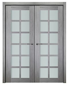 Italia French 12-Lite, Light Grey Prefinished Interior Double Door