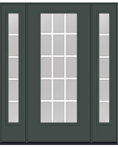 80 Low-E Colonial 15 Lite Flat Bar GBG Smooth Full Lite Fiberglass Single Door,Sidelites , WBD Impact