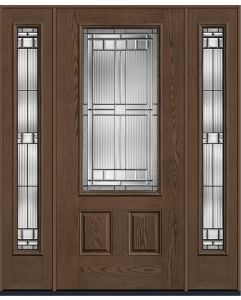 80 Saratoga 3/4 Lite 2 Panel Oak Fiberglass Single Door,Sidelites , WBD Impact