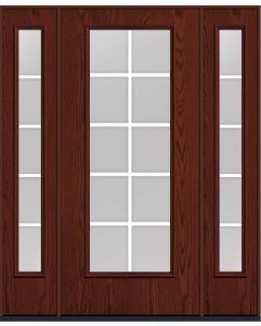 80 Clear Colonial 10 Lite Flat Bar GBG Oak Full Lite Fiberglass Single Door,Sidelites , WBD Impact