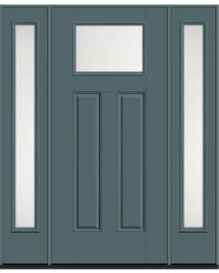 80 Satin Etch Craftsman Top View 2 Panel Smooth Fiberglass Single Door,Sidelites , WBD Impact
