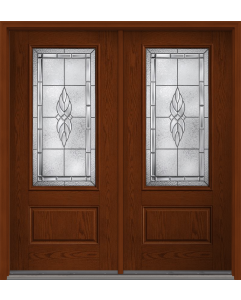 80 Kensington 3/4 Lite 1 Panel Oak Fiberglass Double Doors , WBD Impact