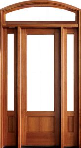 Mahogany Alexandria 1 Lite Impact Single Door/2Sidelite & Segment Transom, 1-3/4 Thick