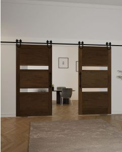 Mahogany Aragvi 2 Lite Designer SDL Contemporary Modern 3 Panel Shaker Double Barn Door