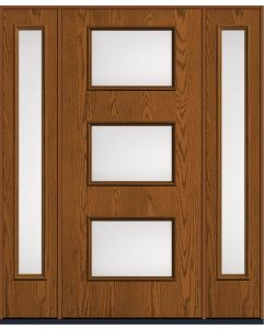 80 Satin Etch Modern Pulse Ari 3-Lite Oak Fiberglass Single Door,Sidelites , WBD Impact