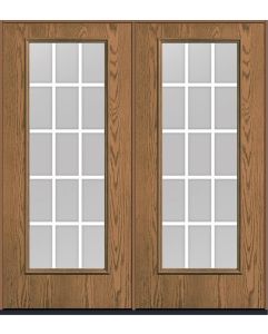 80 Clear Colonial 15 Lite Flat Bar GBG Oak Full Lite Fiberglass Double Doors , WBD Impact