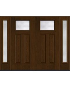 80 Rainglass Craftsman Top View 2 Panel Mahogany Fiberglass Double Door,Sidelites , WBD Impact