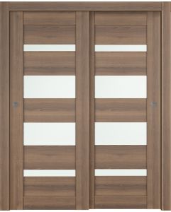 Prefinished Avon 07-01 Vetro Pecan Nutwood Modern Interior Bypass Door