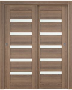 Prefinished Avon 07-04 Vetro Pecan Nutwood Modern Interior Bypass Door