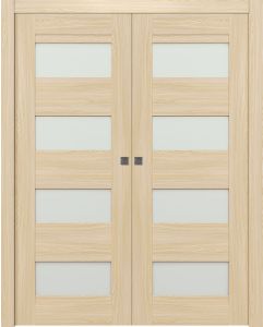 Prefinished Avon 07-08 Vetro Loire Ash Modern Interior Double Pocket Door
